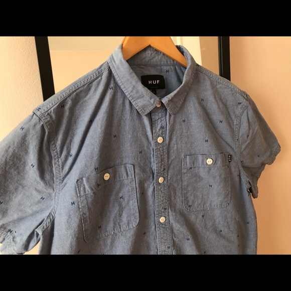 HUF button-down payday chambray denim-style shirt - Picture 3 of 11